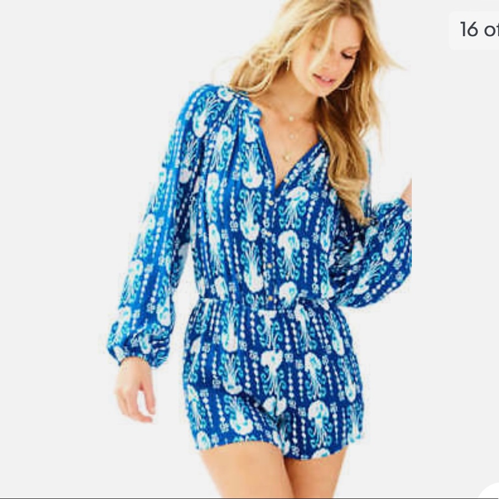 Lilly Pulitzer ELSA ROMPER Indigo Get in Line Blue White GAUZE Women’s XXS